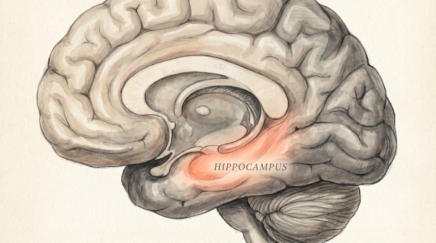 Illustrated brain with highlighted regions